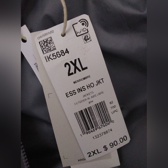 NWT Adidas Grey Coat Size 2XL - Picture 4 of 4